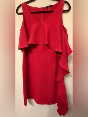 Trina Turk Vibrant Red V Neck Ruffle Dress